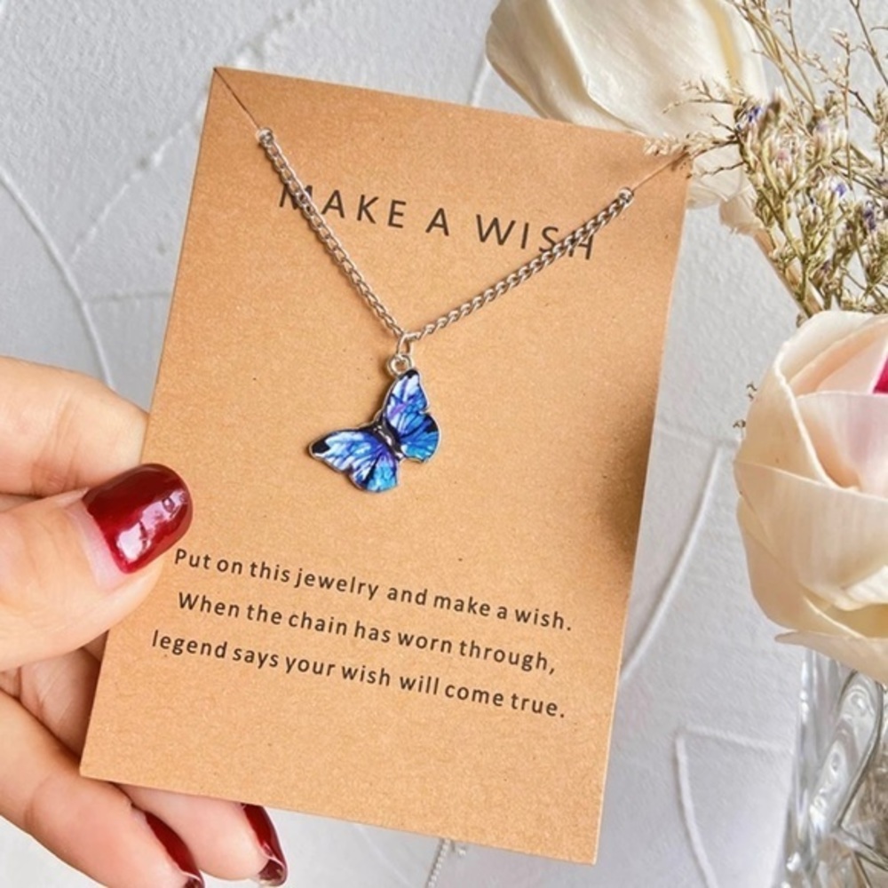 Purplish Blue Butterfly Necklace